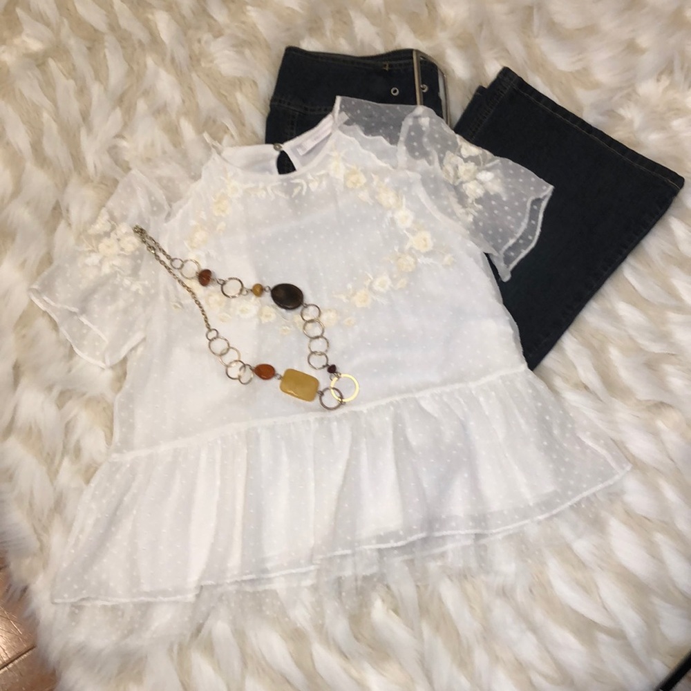 Zara Ivory Peasant Style Top SZ Sm